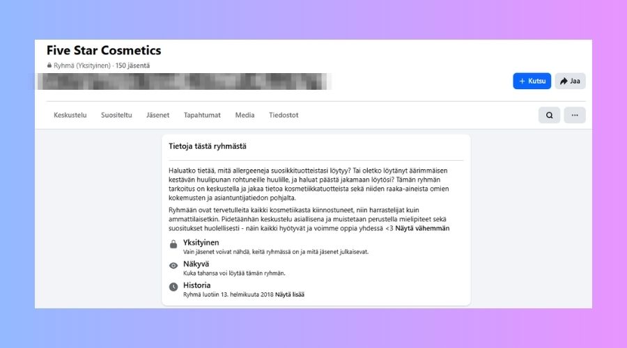 Facebok-ryhmä kosmetiikka-arvosteluille